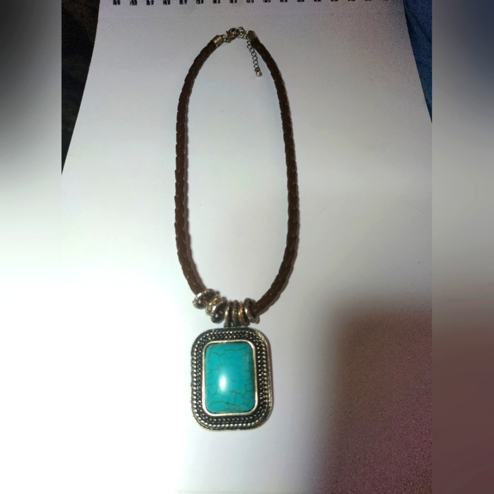Sterling, Leather and Turquoise Necklace